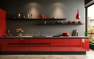 AI generated A colorful Indian kitchen interior design that creates a pleasant atmosphere photo