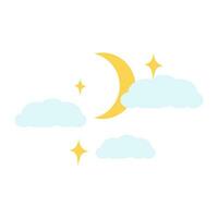 Vector moon and coulds doodle sticker, night time illustration