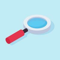 Vector isometric magnifying glass on blue background