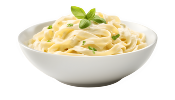 ai generado cremoso Fettuccine Alfredo pasta en un cuenco png