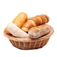 AI generated Basket of Variety Bread Loaves on transparent background png