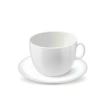 Vector white porcelain cup with a plate on white background