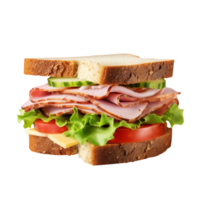 ai generato stile gastronomia prosciutto Sandwich su avena pane con fresco lattuga e pomodoro png