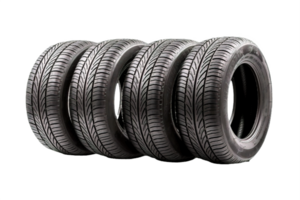 AI generated Set of New SUV Car Tires Showcasing Tread Design on transparent background png