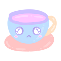 linda vistoso té taza personaje mascota kawaii dibujos animados ilustración png