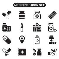 Medicine icons set, simple black symbols on white background. vector