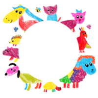 marco de dibujado a mano mascota animales oveja, perro, gato, cerdo, erizo, serpiente. aislado. png