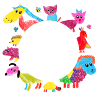 Rahmen von handgemalt Haustier Tiere. Schaf, Hund, Katze, Schwein, Igel, Schlange. isoliert. png