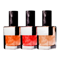 Red pink set of nail polish. Decorative makeup cosmetics. Jars of cosmetics hand-painted in watercolor style. Isolated pictures. For advertising banner and logo. png