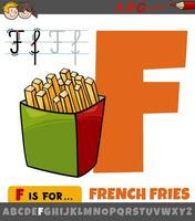 letter F from alphabet with french fries food object vector