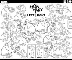 counting left and right elephant with Christmas gifts coloring page vector