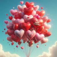 ai generado un festivo San Valentín día celebracion con flotante corazón globos foto