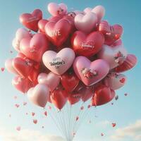 ai generado un festivo San Valentín día celebracion con flotante corazón globos foto