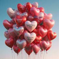 ai generado un festivo San Valentín día celebracion con flotante corazón globos foto