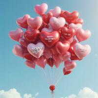 ai generado un festivo San Valentín día celebracion con flotante corazón globos foto