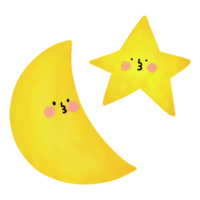 yellow moon and star night watercolor icon png