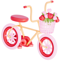 Valentine decoration bicycle adorned with hearts and flowers heart-shaped on a transparent background, 3D rendering png