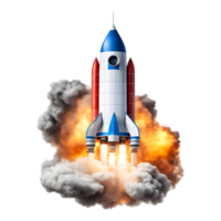 AI generated Space Rocket with Smoke Isolated on Transparent Background png