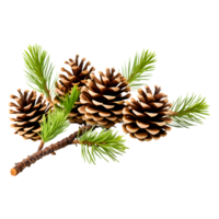 AI generated Pine Cones with Tree Branch Isolated on Transparent Background png