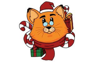 Christmas - Cat Surrounded by Gifts And Candy vector