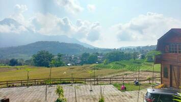 mountain view with beautiful sky. forest from above. photo