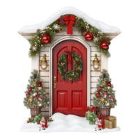 AI generated Wooden door with wreaths garlands and snow png