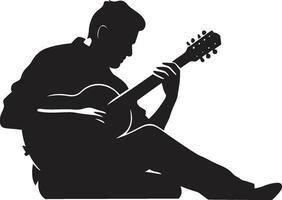 Melodic Mastery Guitarist Emblematic Strumming Serenade Musician Logo Vector