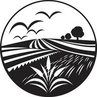 campos de prosperidad agricultura emblema vector icono cosecha horizonte agricultura logo vector diseño