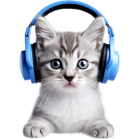 AI generated Kitten wearing blue headphone png