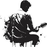 rasgueo serenata músico emblema diseño acústico aura guitarra jugador vector icono