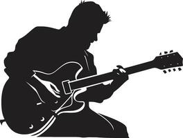 Harmonic Harmony Guitar Player Emblem Design Fretboard Finesse Musician Iconic Emblem vector