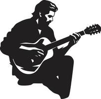 Rhythm Reverie Guitar Player Logo Vector String Symphony Musician Emblem Design