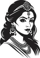 Festive Finery Indian Bride Emblem Vivid Vows Logo of Wedding Woman vector