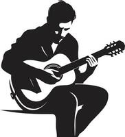 Fretboard Finesse Guitarist Iconic Acoustic Anthem Musician Logo Symbol vector