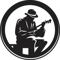 Strumming Serenade Musician Emblem Design Acoustic Aura Guitar Player Vector Icon