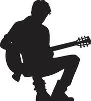 armónico horizonte guitarrista icónico emblema melódico maestría músico logo vector