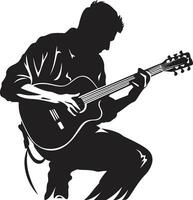 diapasón finura músico icónico emblema acústico himno guitarrista logo diseño vector