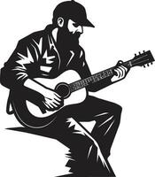 Harmonic Horizon Guitarist Icon Vector Melodic Mastery Musician Logo Graphic