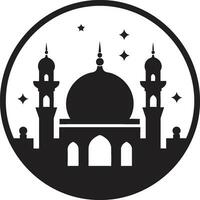 sereno santuario emblemático mezquita icono espiritual aguja mezquita logo vector