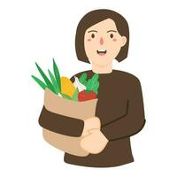 a woman with bags of groceries. vector