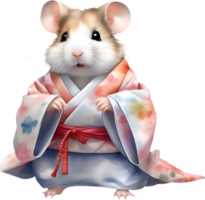 ai gegenereerd een schattig hamster in kimono. png