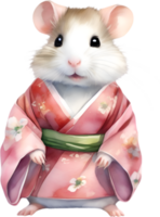 ai gegenereerd een schattig hamster in kimono. png