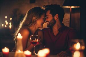 AI generated Young lady with her gorgeous man have romantic dinner photo
