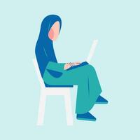 Hijab Woman Working On Desk vector