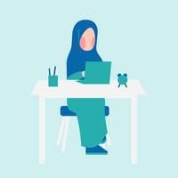 Hijab Woman Working On Desk vector