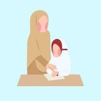 Indonesian Elementary Hijab Teacher And Student vector