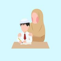 Indonesian Elementary Hijab Teacher And Student vector