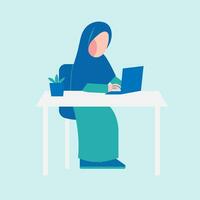 Hijab Woman Working On Desk vector