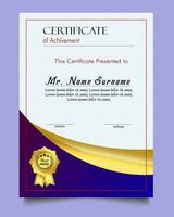 Certificate of achievement template set with gold badge and border, Appreciation and Achievement Certificate Template Design. Elegant diploma certificate template vector