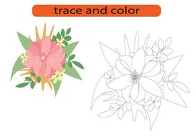 Trace and color the flowers. Coloring book for preschool children. Handwriting practice. photo